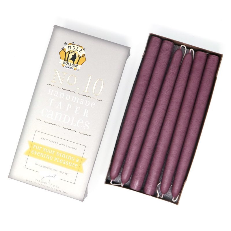 10 Mauve Taper Candles Mole Hollow Candles