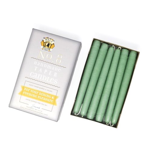 8 Misty Green Taper Candles Mole Hollow Candles